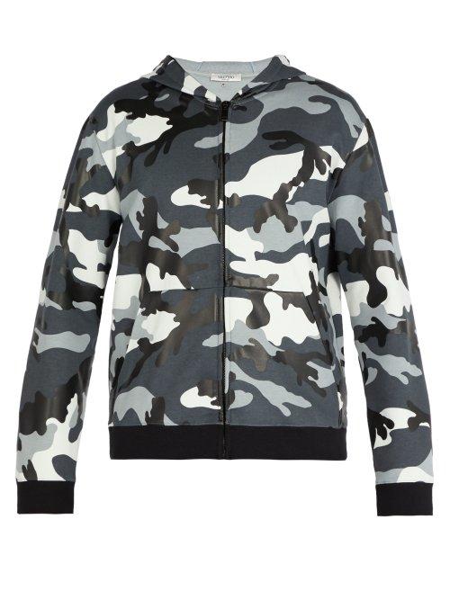 Matchesfashion.com Valentino - Camouflage Print Hooded Sweatshirt - Mens - Grey