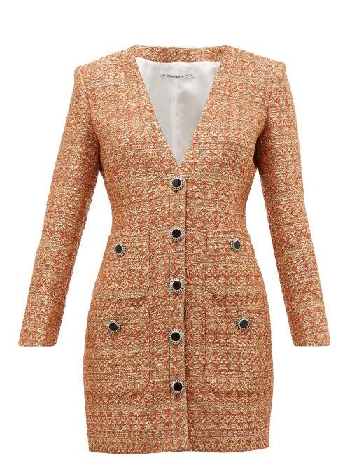 Matchesfashion.com Alessandra Rich - V Neck Sequin Tweed Mini Dress - Womens - Orange Multi