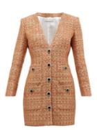 Matchesfashion.com Alessandra Rich - V Neck Sequin Tweed Mini Dress - Womens - Orange Multi