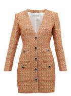 Matchesfashion.com Alessandra Rich - V Neck Sequin Tweed Mini Dress - Womens - Orange Multi