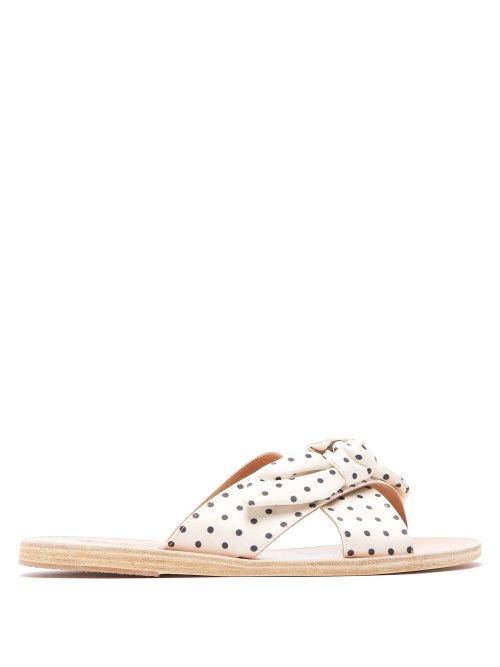 Matchesfashion.com Ancient Greek Sandals - Thais Polka Dot Cross Strap Leather Sandals - Womens - Cream Multi