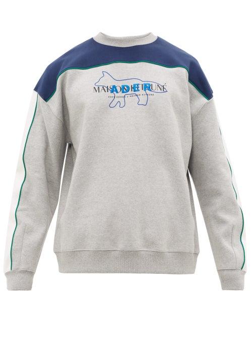 Matchesfashion.com Ader Error X Maison Kitsun - Logo Embroidered Cotton Blend Sweatshirt - Mens - Grey