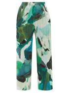 Pleats Please Issey Miyake - Printed Technical-pleated Cropped Trousers - Womens - Green