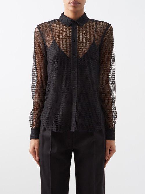 Nili Lotan - Gaia Geometric-lace Shirt - Womens - Black