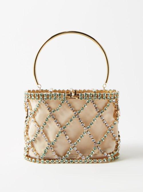 Rosantica - Holli Sophia Crystal-embellished Satin Clutch Bag - Womens - Light Green