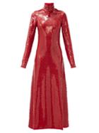 Matchesfashion.com Bottega Veneta - High-neck Open-back Sequinned Gown - Womens - Red