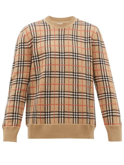 Matchesfashion.com Burberry - Fletcher Check Jacquard Merino Wool Sweater - Mens - Camel