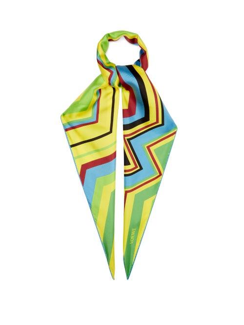 Loewe - Zigzag Striped Silk Scarf - Womens - Multi