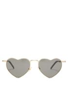 Matchesfashion.com Saint Laurent - Lou Lou Heart Frame Metal Sunglasses - Womens - Gold Multi