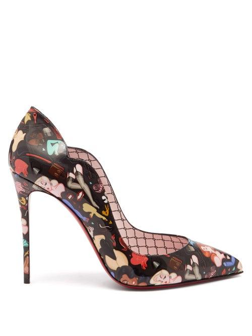 Christian Louboutin - Hot Chick 100 Cartoon-print Leather Pumps - Womens - Black