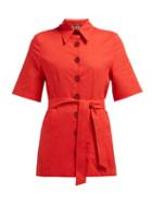 Matchesfashion.com Albus Lumen - Safari Belted Cotton Shirt - Womens - Red