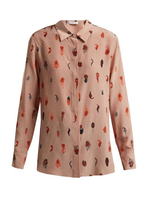 Matchesfashion.com Altuzarra - Chika Peacock Feather Print Silk Blouse - Womens - Pink Beige