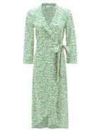 Matchesfashion.com Ganni - Blouson-sleeve Floral-print Crepe Wrap Dress - Womens - Cream Print