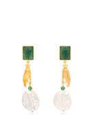 Matchesfashion.com Lizzie Fortunato - Gentlewoman Jade And Pearl Earrings - Womens - Green