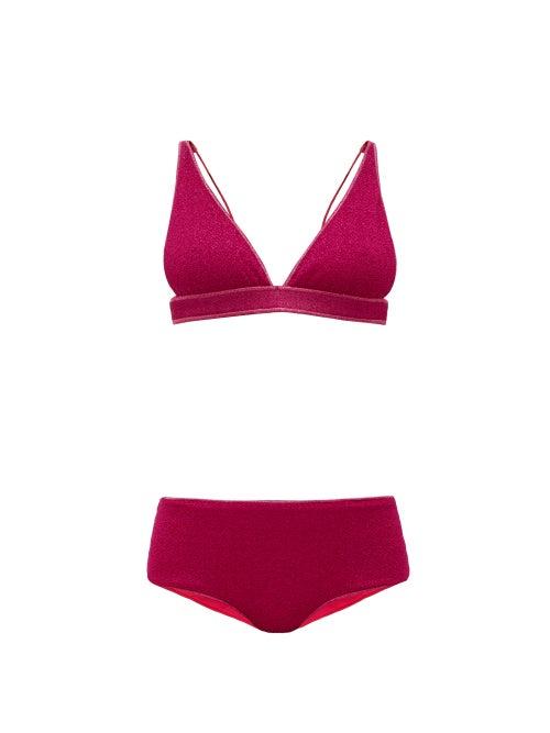 Matchesfashion.com Osree - Lumiere High-rise Metallic Bikini - Womens - Dark Pink