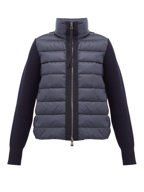 Matchesfashion.com Moncler - Knitted Sleeve Quilted Down Jacket - Womens - Navy
