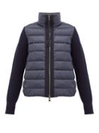 Matchesfashion.com Moncler - Knitted Sleeve Quilted Down Jacket - Womens - Navy