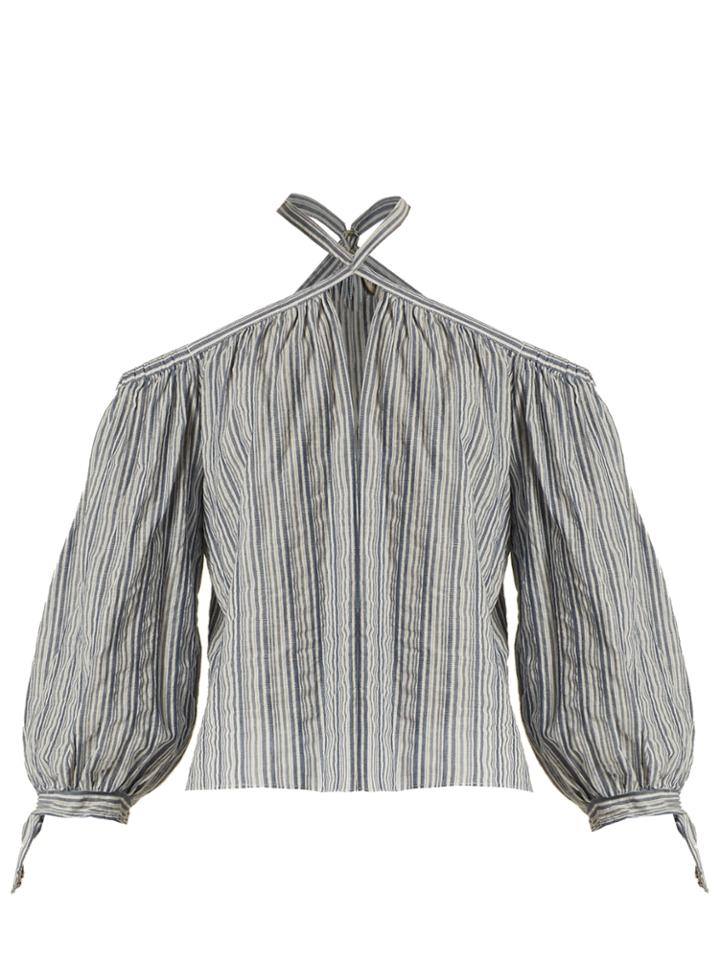 Rebecca Taylor Striped Off-the-shoulder Cotton Top