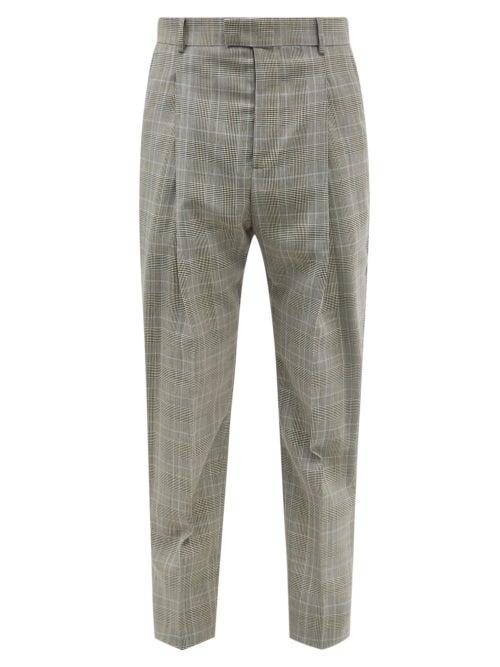 Alexander Mcqueen - Prince Of Wales-check Pleated Wool Trousers - Mens - Grey Multi