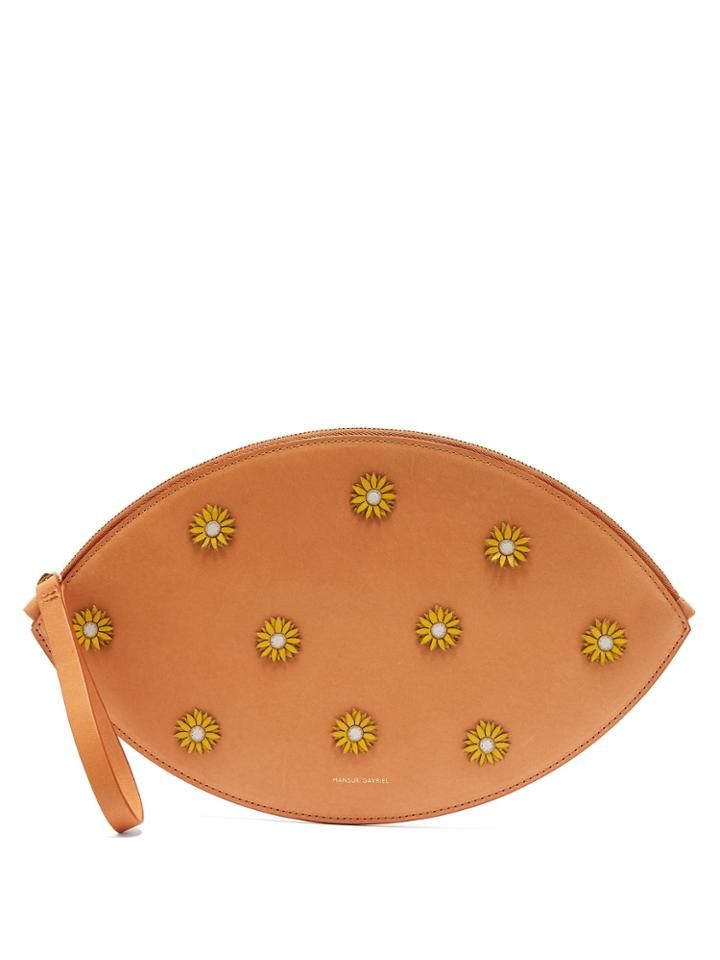Mansur Gavriel Cammello Floral-embellished Oval Clutch