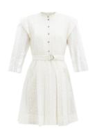 Matchesfashion.com Chlo - Logo-embroidered Silk-voile Mini Dress - Womens - White