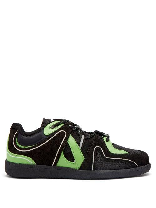 Ganni - Leather, Suede And Mesh Trainers - Womens - Black Green
