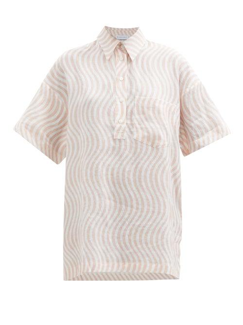 Ephemera - Wave-print Linen-voile Shirt - Womens - Pink Print