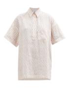 Ephemera - Wave-print Linen-voile Shirt - Womens - Pink Print