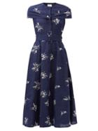 Erdem - Clarisia Embroidered Linen-blend Chambray Dress - Womens - Navy