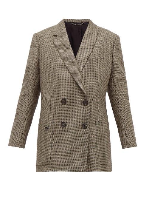 Matchesfashion.com Fendi - Double Breasted Bow Back Houndstooth Wool Jacket - Womens - Grey Multi