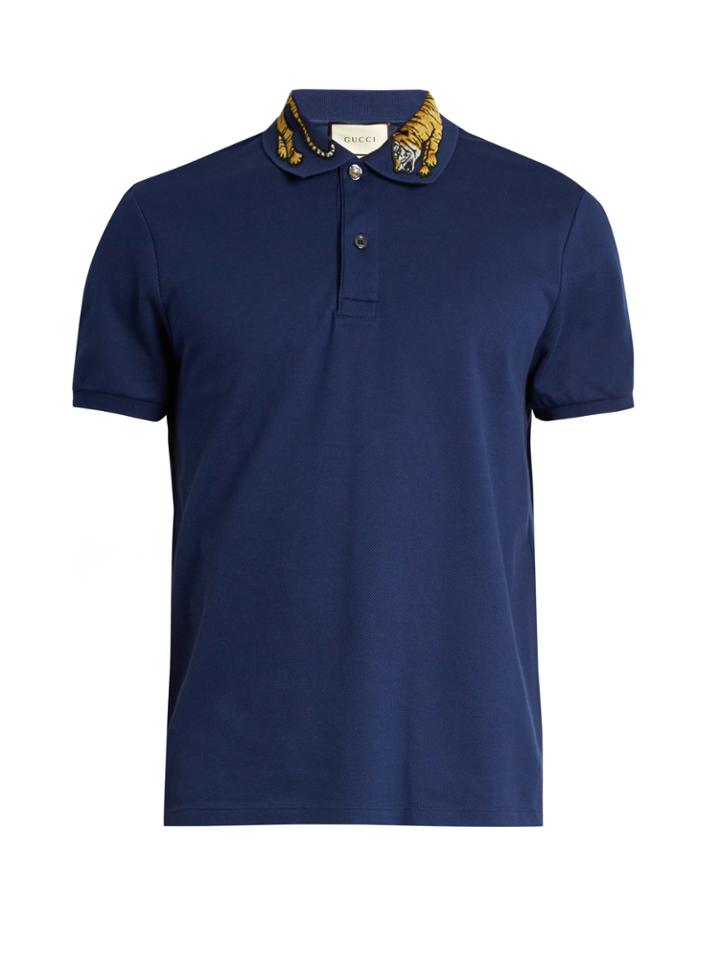 Gucci Tiger-appliqu Cotton-blend Piqu Polo Shirt