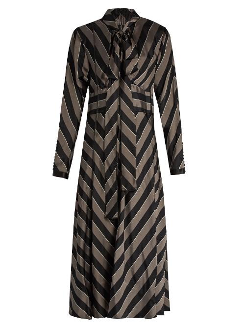 Marc Jacobs Tie-neck Striped Satin Midi Dress