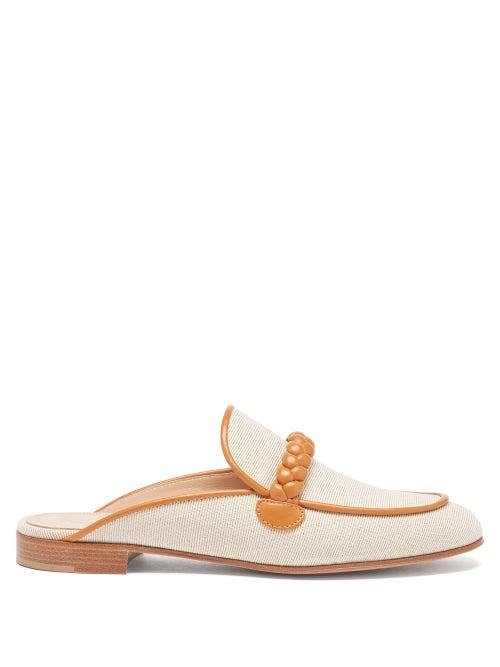Gianvito Rossi - Belem Braided-strap Twill Backless Loafers - Womens - Multi