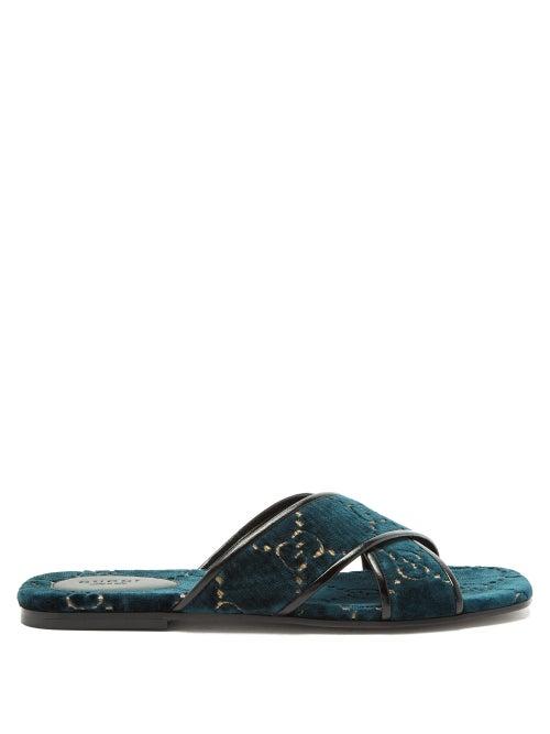 Matchesfashion.com Gucci - Gg Velvet Slide Sandal - Womens - Navy