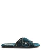 Matchesfashion.com Gucci - Gg Velvet Slide Sandal - Womens - Navy