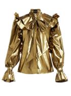 Matchesfashion.com Harris Reed - Pussy Bow Metallic Blouse - Womens - Gold