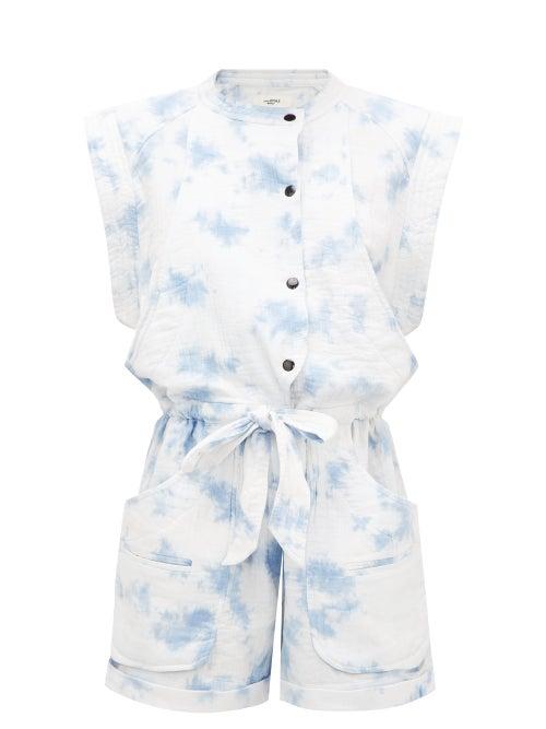 Matchesfashion.com Isabel Marant Toile - Blithe Tie-dye Seersucker Playsuit - Womens - Blue White