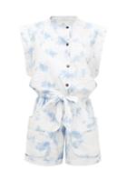 Matchesfashion.com Isabel Marant Toile - Blithe Tie-dye Seersucker Playsuit - Womens - Blue White