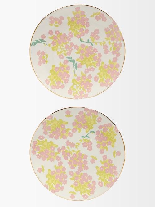 Bernadette - Set Of Two Romantic Stoneware Dinner Plates - Womens - Multi