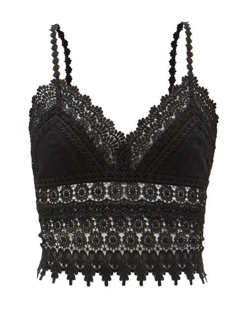 Charo Ruiz - Dana Guipure-lace Crop Top - Womens - Black
