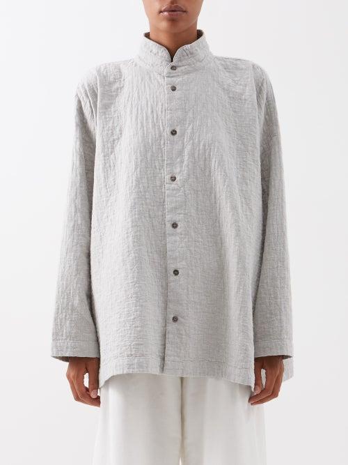 Eskandar - Collarless Quilted Cotton Shirt - Womens - Grey