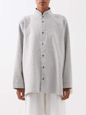 Eskandar - Collarless Quilted Cotton Shirt - Womens - Grey