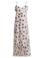 Matchesfashion.com Athena Procopiou - Floral Print Ruffle Trimmed Silk Maxi Dress - Womens - Blue Multi