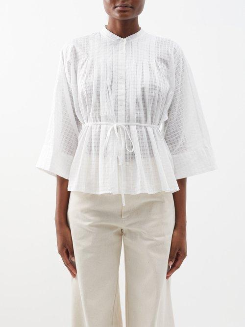 Lee Mathews - Madeleine Lace-check Cotton Blouse - Womens - Cream