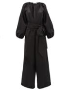 Matchesfashion.com Kalita - Venus Wide Leg Silk Blend Jumpsuit - Womens - Black