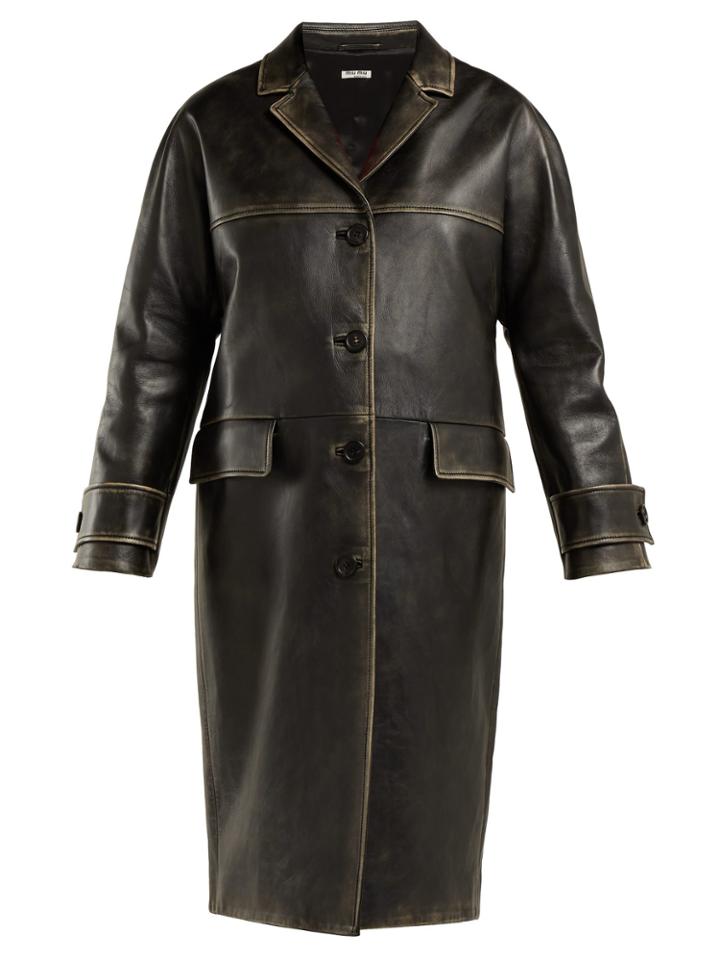 Miu Miu Long Distressed-leather Coat