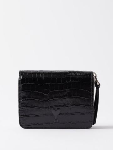 Ami - Ami De Caur-logo Croc-effect Leather Wallet - Mens - Black
