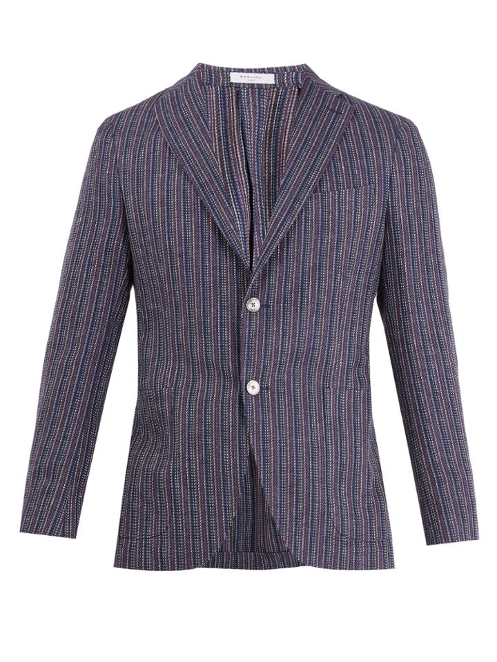 Boglioli Single-breasted Striped Hemp-blend Blazer