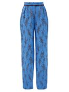Erdem - Hortencia Ottoline Dot-jacquard Crepe Trousers - Womens - Blue Multi