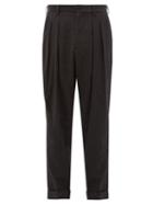 Matchesfashion.com Giorgio Armani - Tapered Double Pleated Virgin Wool Trousers - Mens - Dark Grey